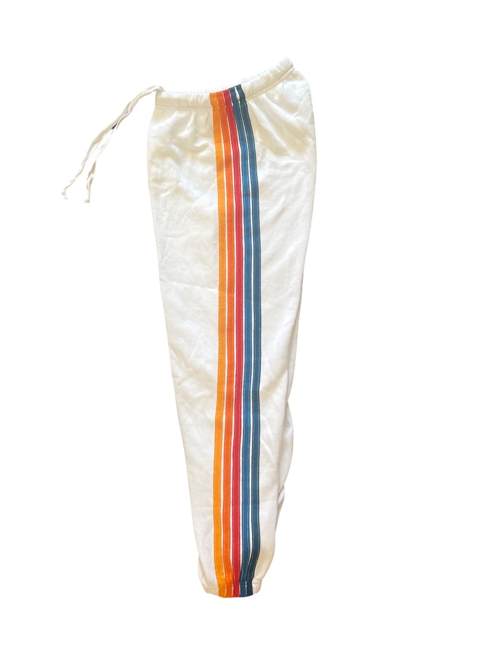 Aviator Nation White Joggers with Orange & Blue Side Stripes